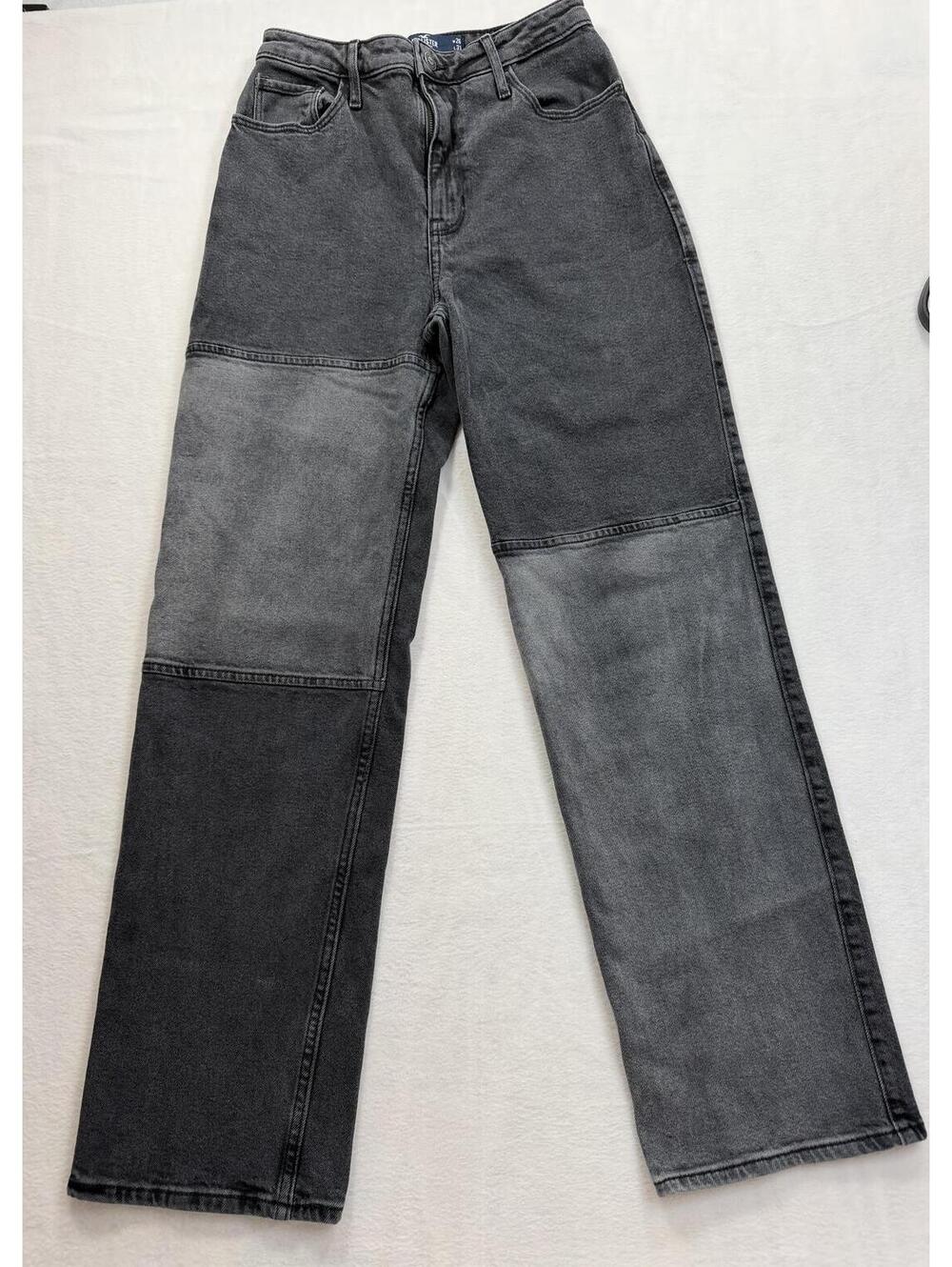 Hollister Gray Patchwork Straight Leg Jeans Size W26 L31